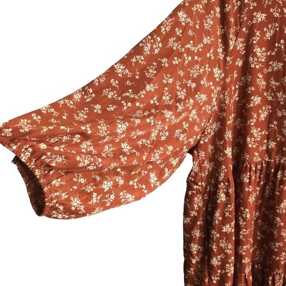 Kervology Plus Size Dipsy Floral Rust and cream Prairie Boho Midi Dress Nwot - Picture 9 of 13